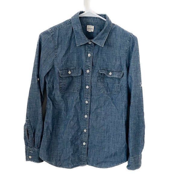 J.CREW The Perfect Shirt Chambray Denim Tab Sleeve Button Up Shirt - Picture 1 of 2